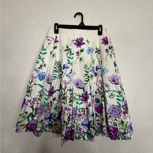Talbots RSVP Floral Pleated A-Line Midi Skirt Purple Blue White Size 2